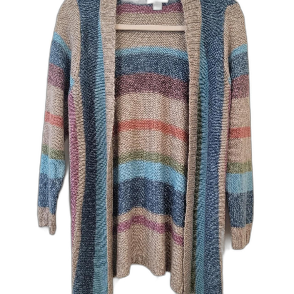 Liz Claiborne Striped Knit Cardigan Dusty Pink Teal Open Front 2X
